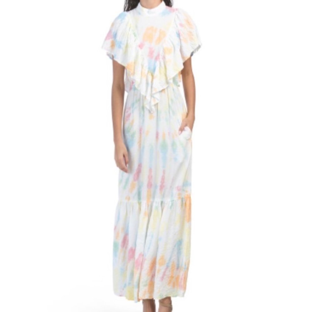 Women's Pastel Tie-Dye Maxi Dress - Lightweight Summer Ruffle and Open Back